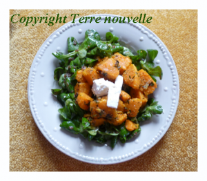 salade de patate douce, curry et échalote