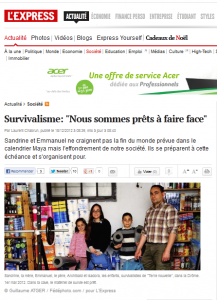 L'Express, décembre 2012, article sur le survivalisme de Terre nouvelle