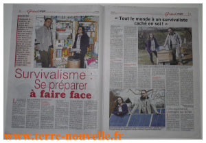 Le Réveil du Vivarais avec les Survivalistes de Terre nouvelle 2 pages sur le survivalisme familial de Terre nouvelle dans le Réveil du Vivarais