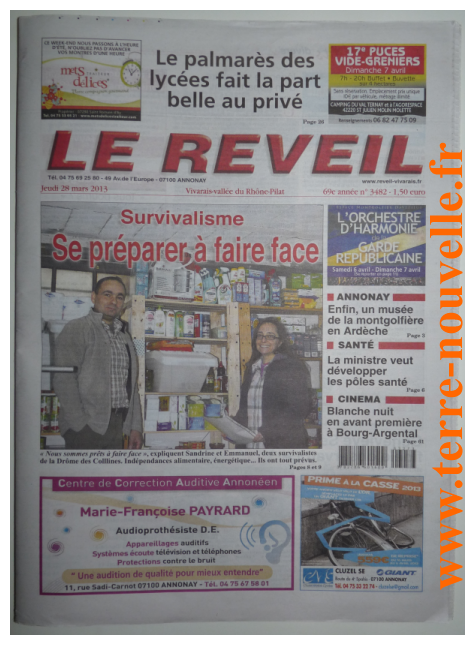 Le Réveil du Vivarais avec les Survivalistes de Terre nouvelle En Une du Vivarais de cette semaine : le survivalisme avec la famille de Terre nouvelle