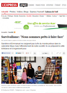 survivalisme-l-express-terre-nouvelle L'Express, décembre 2012, article sur le survivalisme de Terre nouvelle